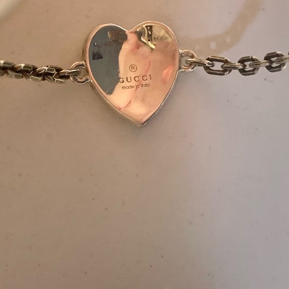 GUCCI INTERLOCKING G GG 925 SILVER HEART CHARM PENDANT ENAMEL BRACELET - Picture 6 of 6